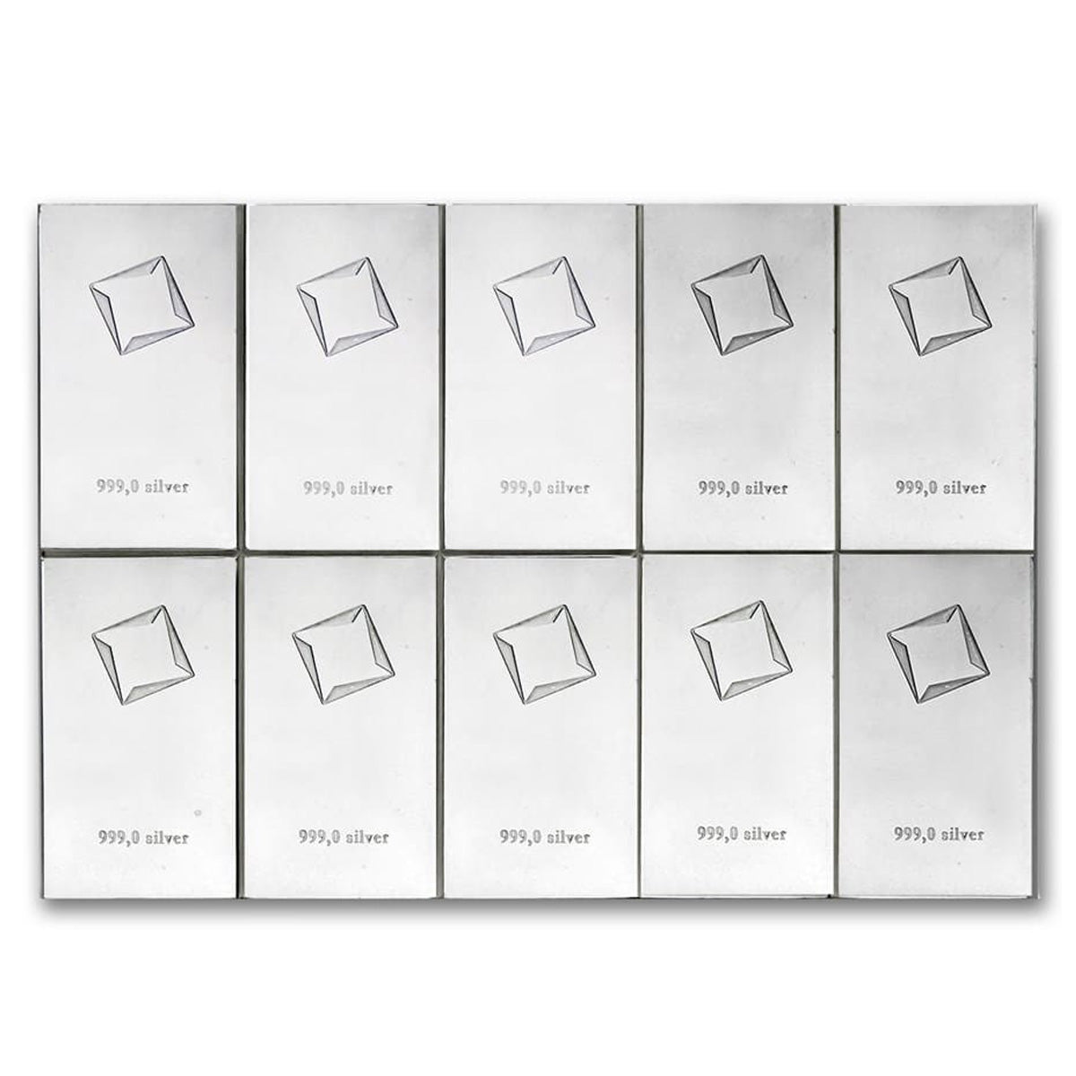 Set of 10x Valcambi 10g Silver Bars, 10pcs Sealed in Holder (No Tax) Flaws