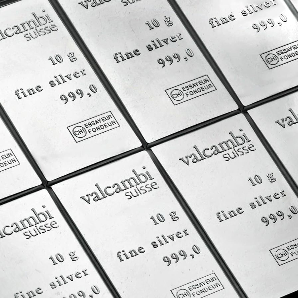 Set of 10x Valcambi 10g Silver Bars, 10pcs Sealed in Holder (No Tax) Flaws