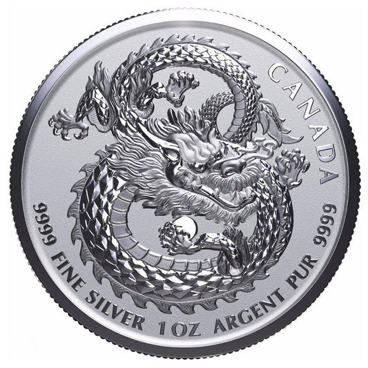 2019 Canada $5 HR Lucky Dragon 1oz .9999 Silver (No Tax) Rim Toning