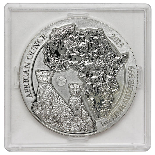 2013 Rwanda F15 Privy African Cheetah 1oz Silver (No Tax) White Tone Spots