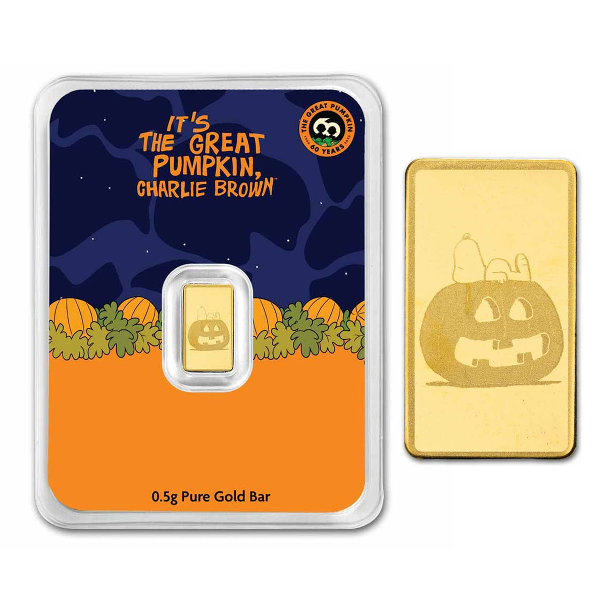 Peanuts® It's The Great Pumpkin 1/2 gram Gold Bar (No Tax)