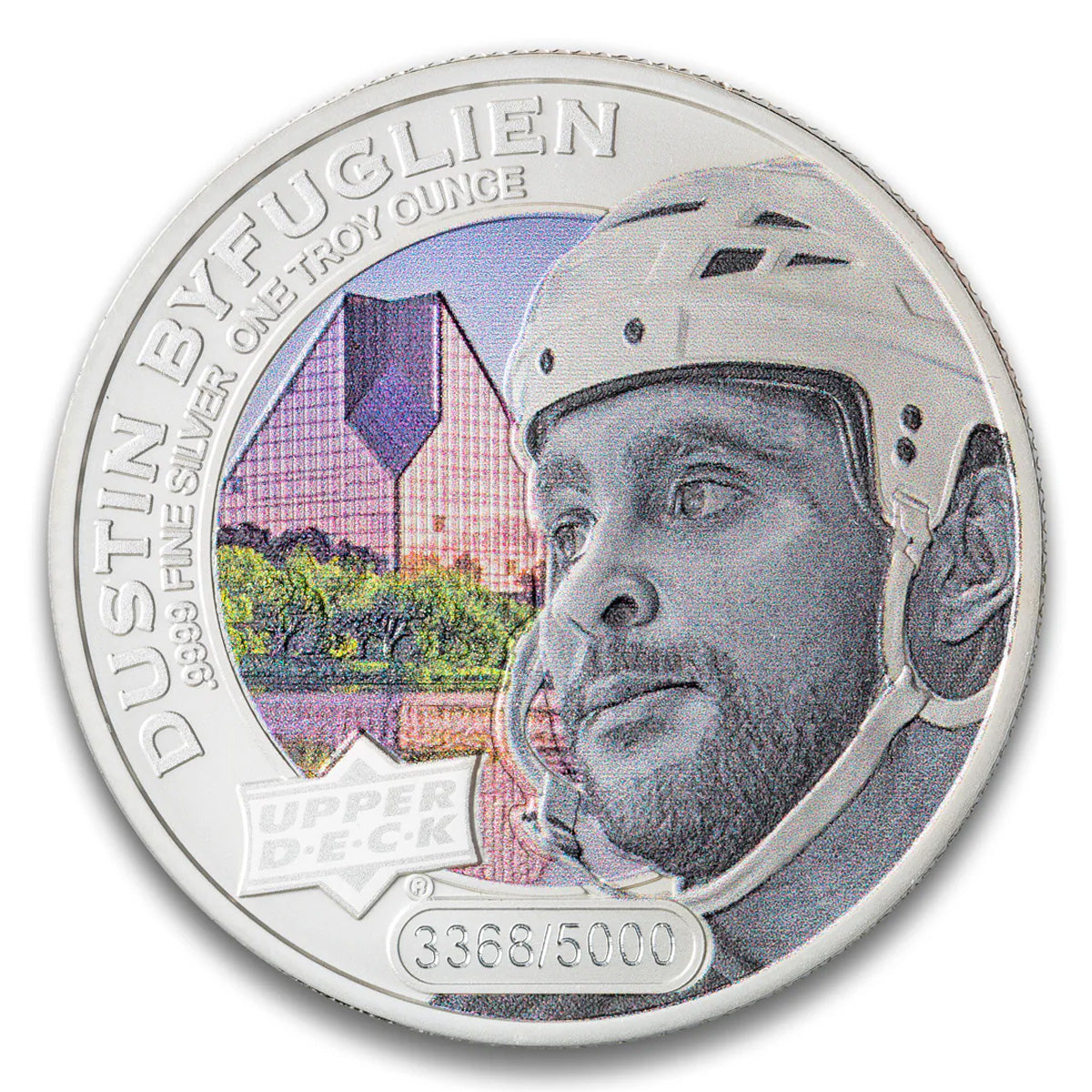 2017 $5 Coloured Upper Deck: Dustin Byfuglien 1oz. Silver (No Tax) May have light toning