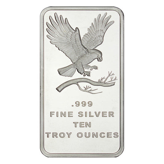 SilverTowne Eagle Design 10oz .999 Fine Silver Bar (No Tax) May have light toning