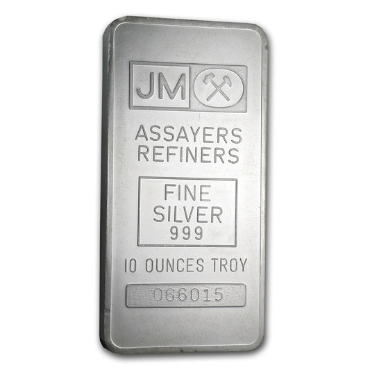 JM Johnson Matthey Blank Bank 10oz Silver Bar (No Tax) Mintage <50,000 - Flaws
