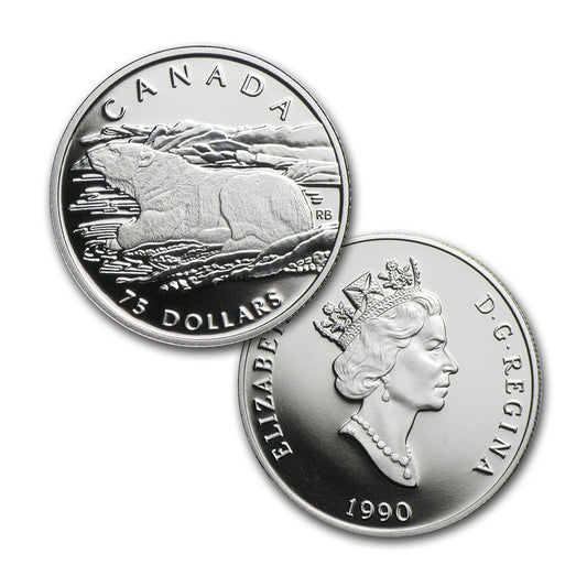1990 Canada $75 Polar Bear 1/4oz 9995 Platinum (No Tax) Capsule Scratched