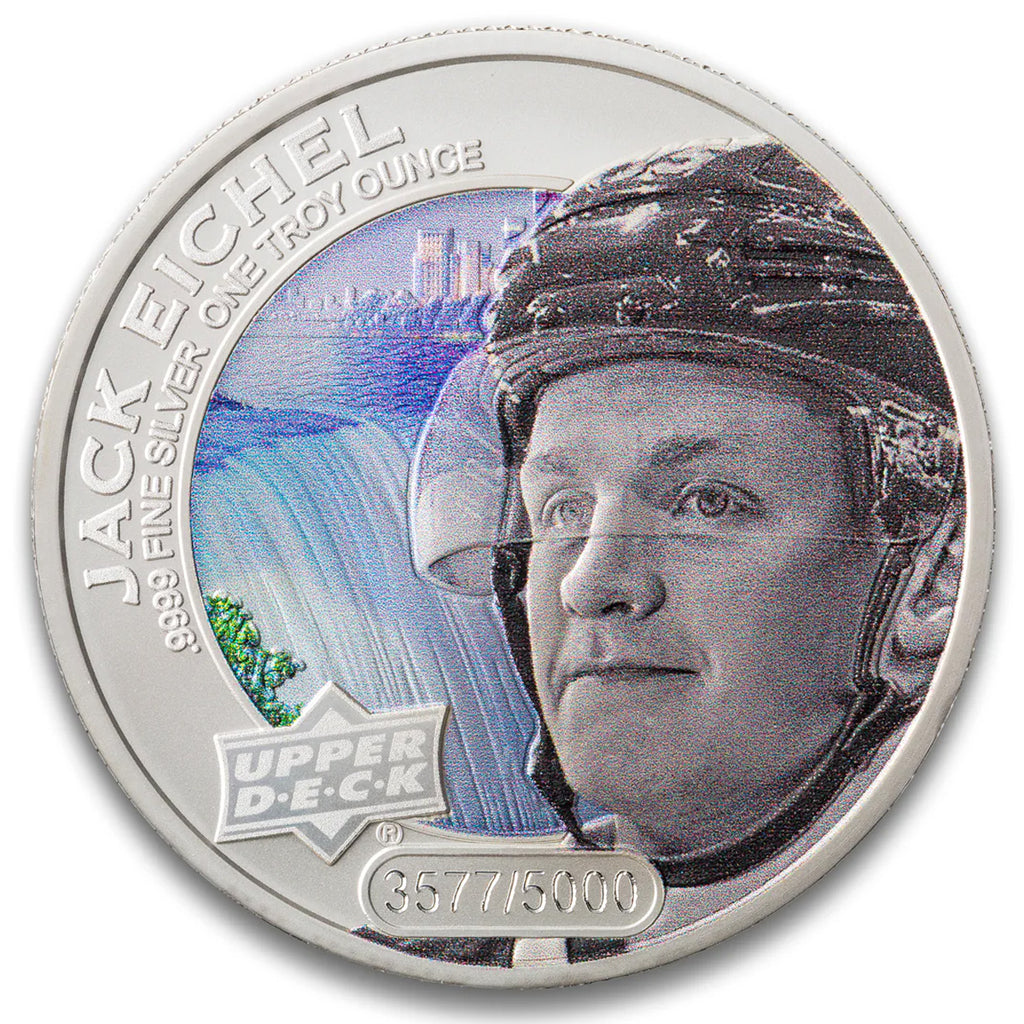 2017 $5 Coloured Upper Deck: Jack Eichel 1oz. Silver (No Tax) Capsule Lightly Scuffed