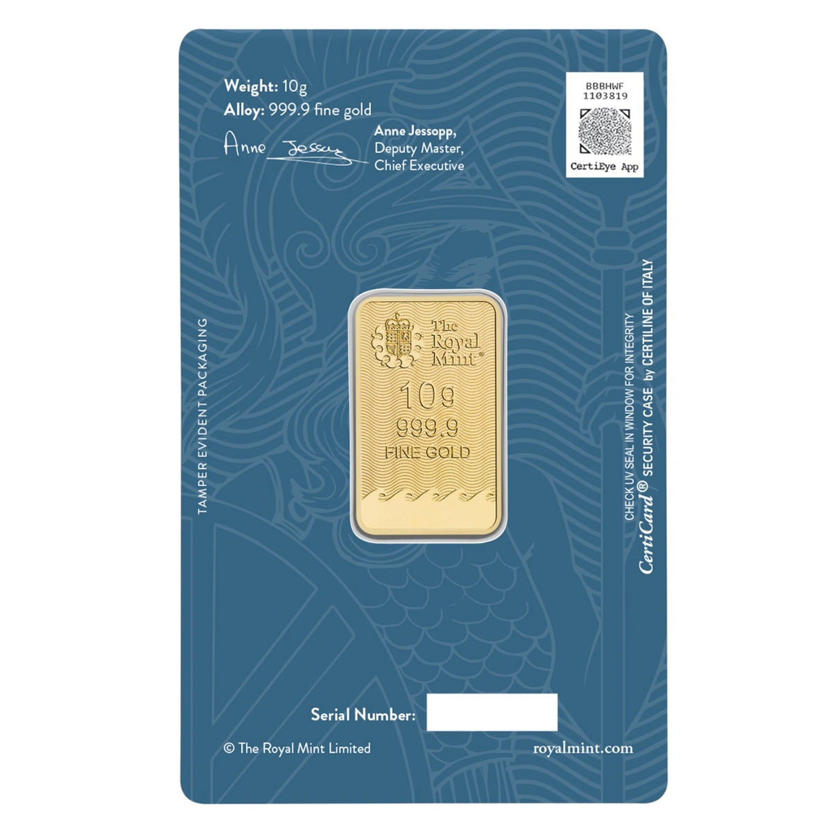 The Royal Mint 10g Britannia .9999 Gold Bar (No Tax) Package Scratched