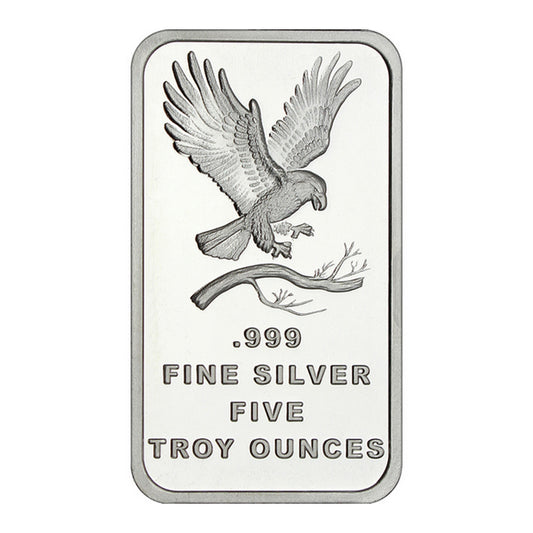 SilverTowne Eagle Design 5oz .999 Silver Bar (No Tax) Light Toning