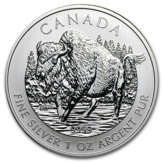 2013 Canada $5 Wildlife Series: Wood Bison 1oz Fine Silver (No Tax) Light Toning