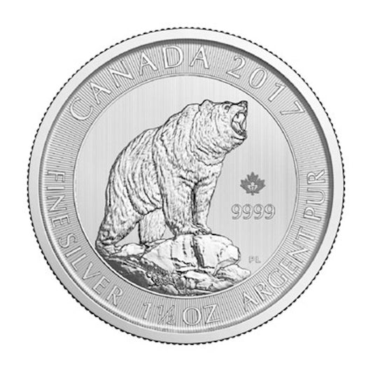 2017 $8 Canadian Grizzly Bear 1.5oz .9999 Silver (No Tax) Toning/Hairline Scr