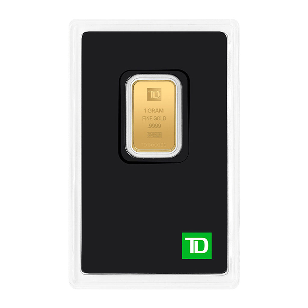 TD Bank 1 Gram .9999 Gold Bar in New Style Package (No Tax)