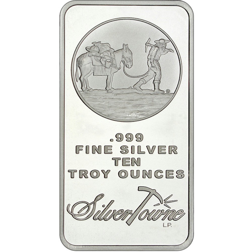 SilverTowne Mint Prospector 10oz .999 Fine Silver Bar (No Tax) May be lightly toned