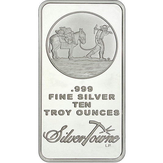SilverTowne Mint Prospector 10oz .999 Fine Silver Bar (No Tax) May be lightly toned