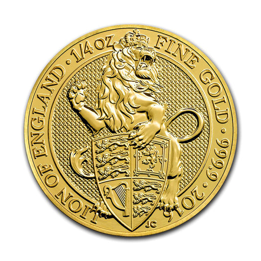 2016 GB £25 Queen's Beast: Lion of England 1/4oz Gold (No Tax) Scr. Capsule