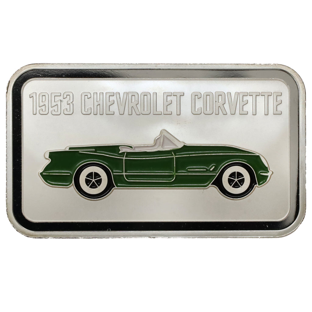 1953 Green Chevrolet Corvette 1oz .999 Silver Art Bar (No Tax) Capsule Scuffed