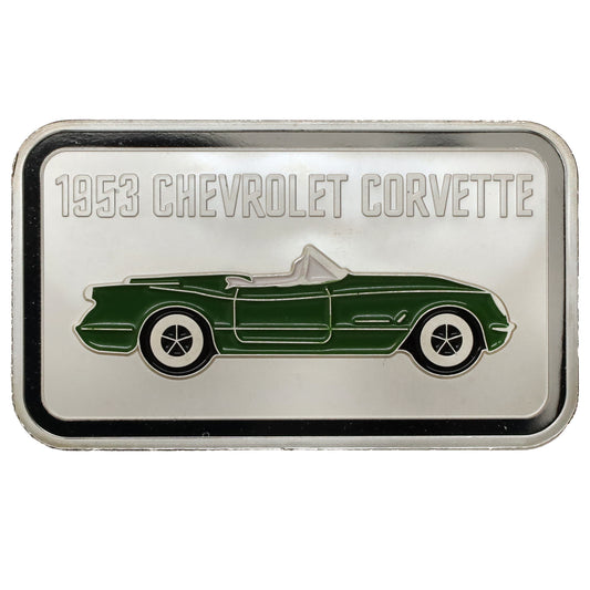1953 Green Chevrolet Corvette 1oz .999 Silver Art Bar (No Tax) Capsule Scuffed