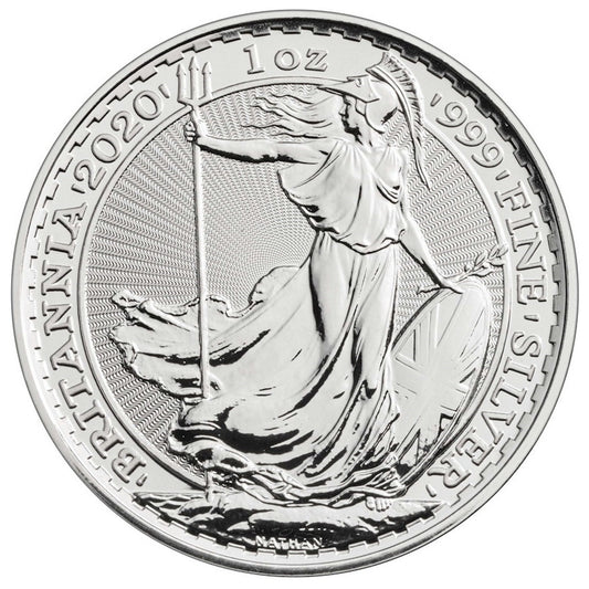 2020 Great Britain £2 Britannia 1oz. .999 Fine Silver (No Tax) Lightly toned/hairline Scr