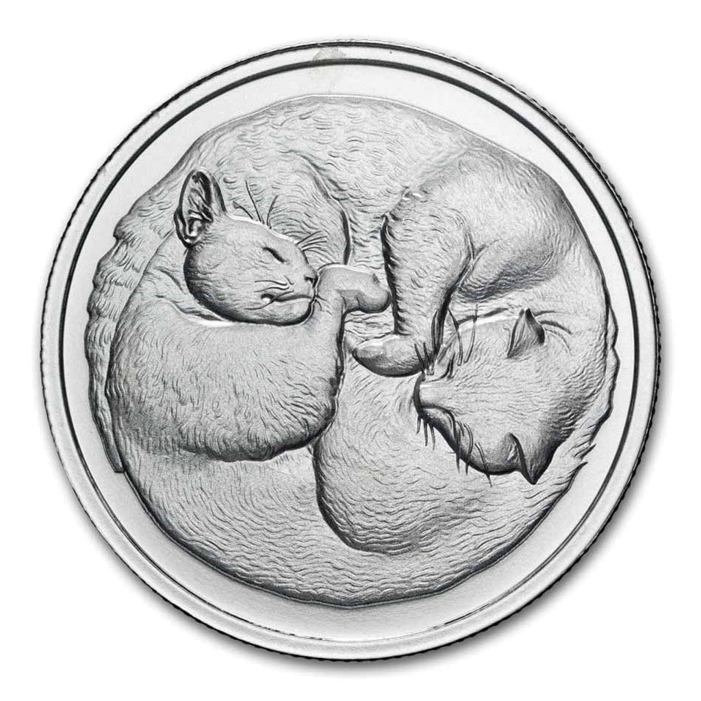 Purrfectly Silver Series: Two Sleeping Cats 1oz .999 Fine Silver (No Tax)