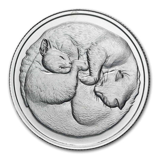Purrfectly Silver Series: Two Sleeping Cats 1oz .999 Fine Silver (No Tax)