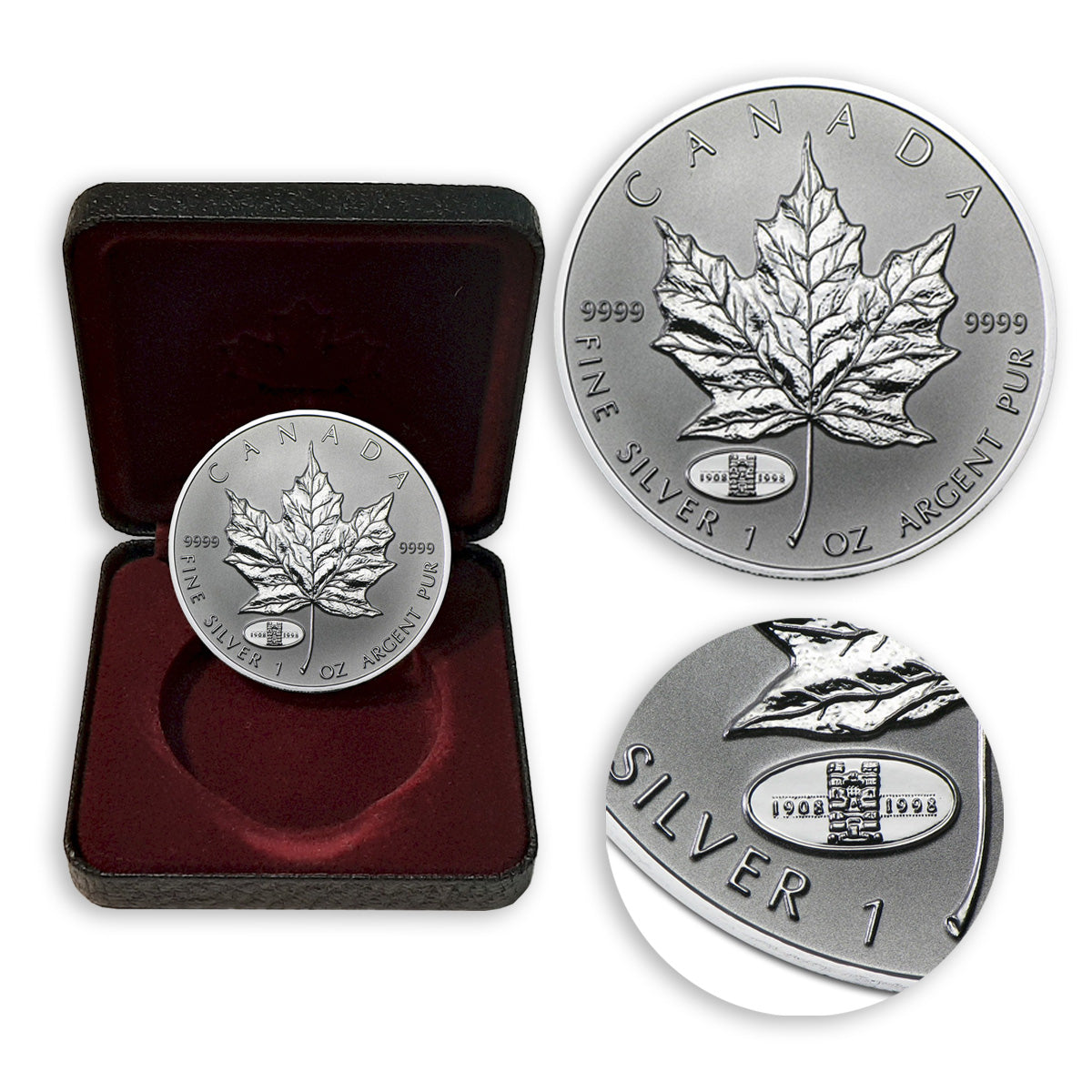 1998 90th Anniversary of RCM Privy 1oz Silver Maple Leaf (No Tax) Issues