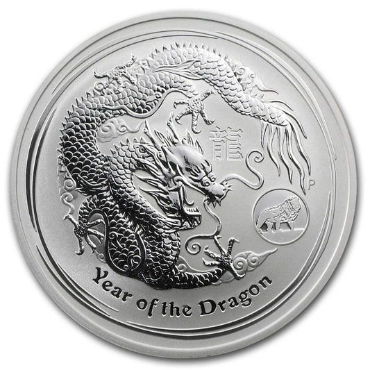 2012 Australia $1 Year of the Dragon w/ Lion Privy 1oz. Silver (No Tax)