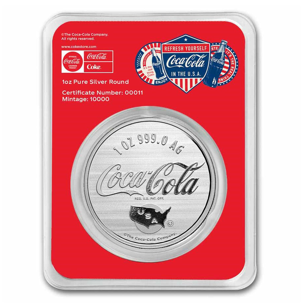 Coca-Cola® Colourized Americana 1oz Silver Round in Special Card (No Tax)