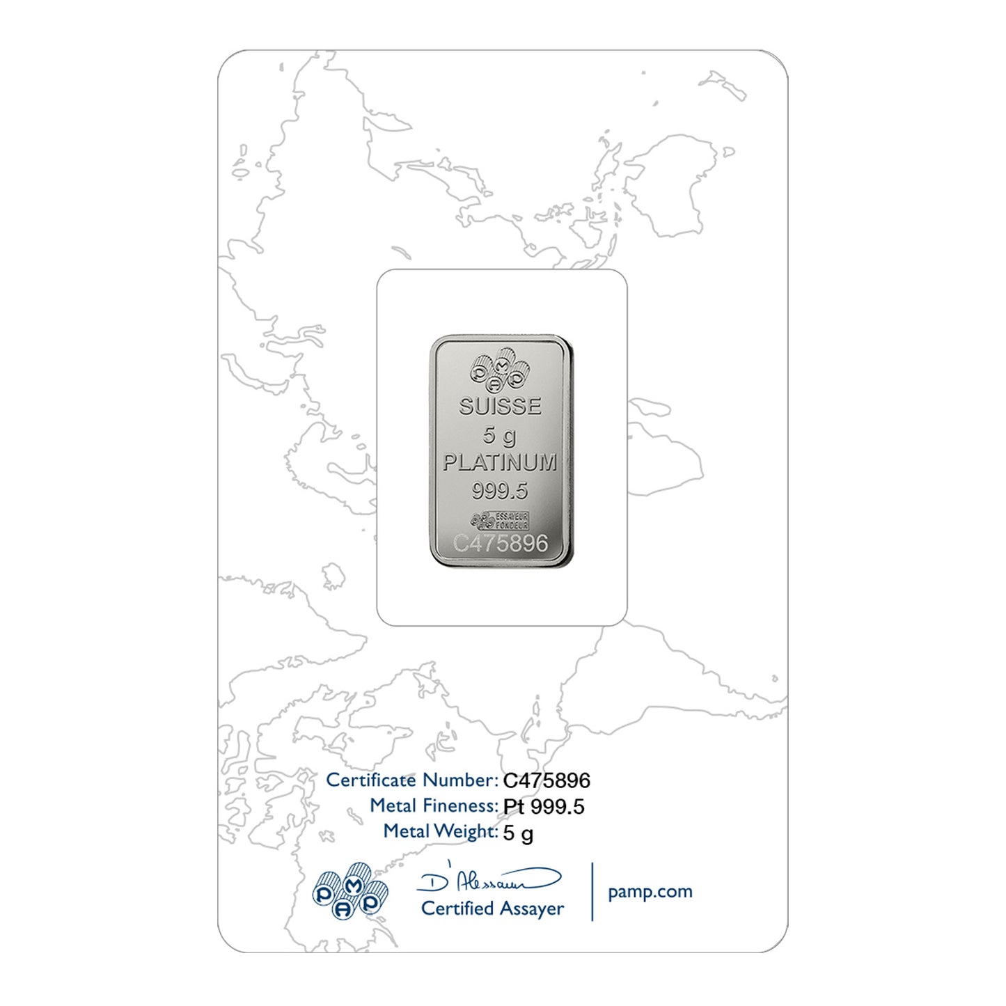 PAMP 5 gram .9995 Platinum Bar (No Tax) Scratches/Scuffs on Card