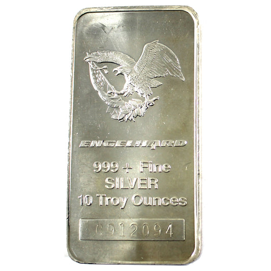 Engelhard 10oz Eagle Bar .999 Silver (No Tax) Toning/Hairline Scratches.