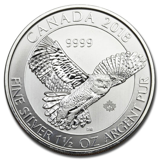 2018 Canada $8 Snow Owl 1.5oz. 9999 Fine Silver (TAX Exempt) Scratches