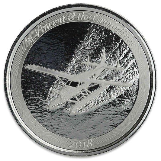 2018 $2 St. Vincent & the Grenadines "Seaplane" 1oz Silver (No Tax) Light toning