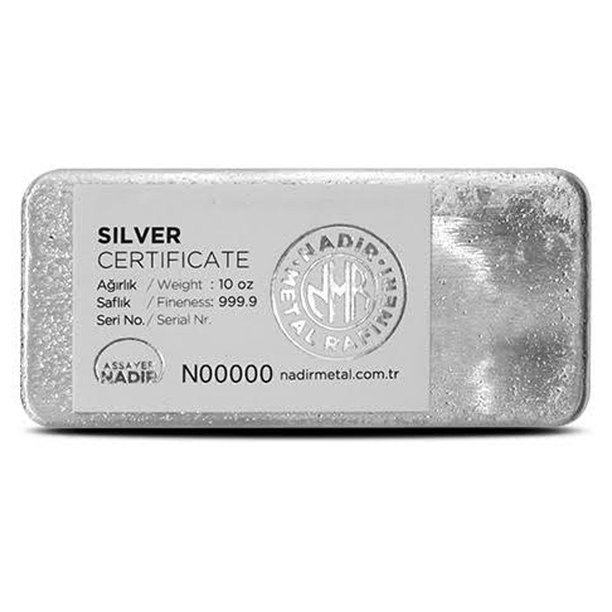 Nadir Metal Rafineri 10oz .999 Silver Bar (No Tax) Flaws