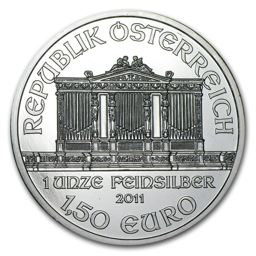 2011 Austria 1.5 Euro Philharmonic .999 Silver (No Tax) Light Toning