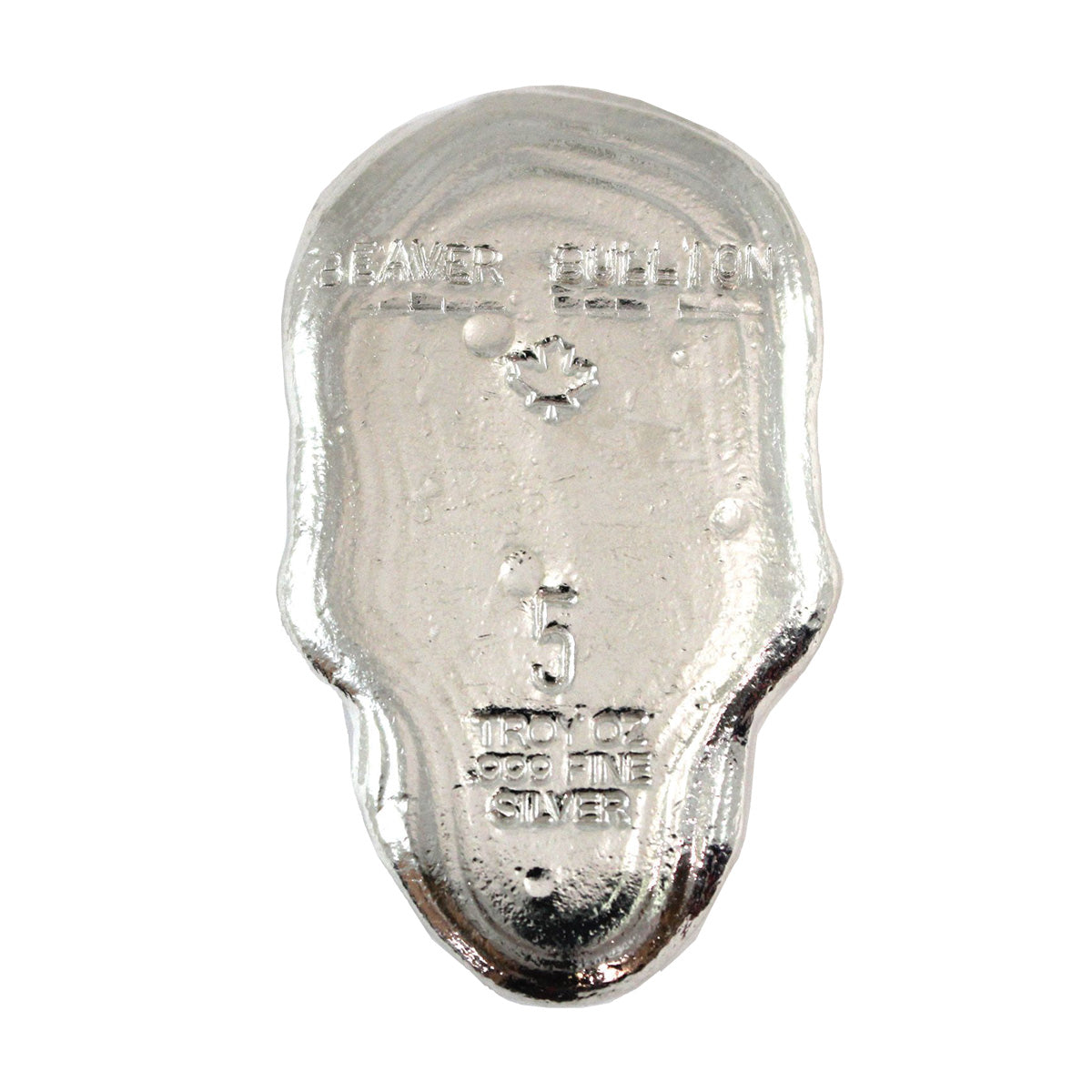 Beaver Bullion Skull (Plain) 5oz .999 Fine Silver (No Tax)