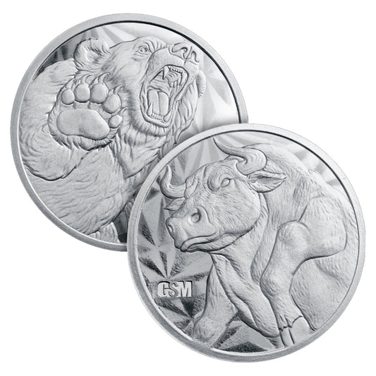 GSM 1oz Bull & Bear .999 Fine Silver Round (No Tax)