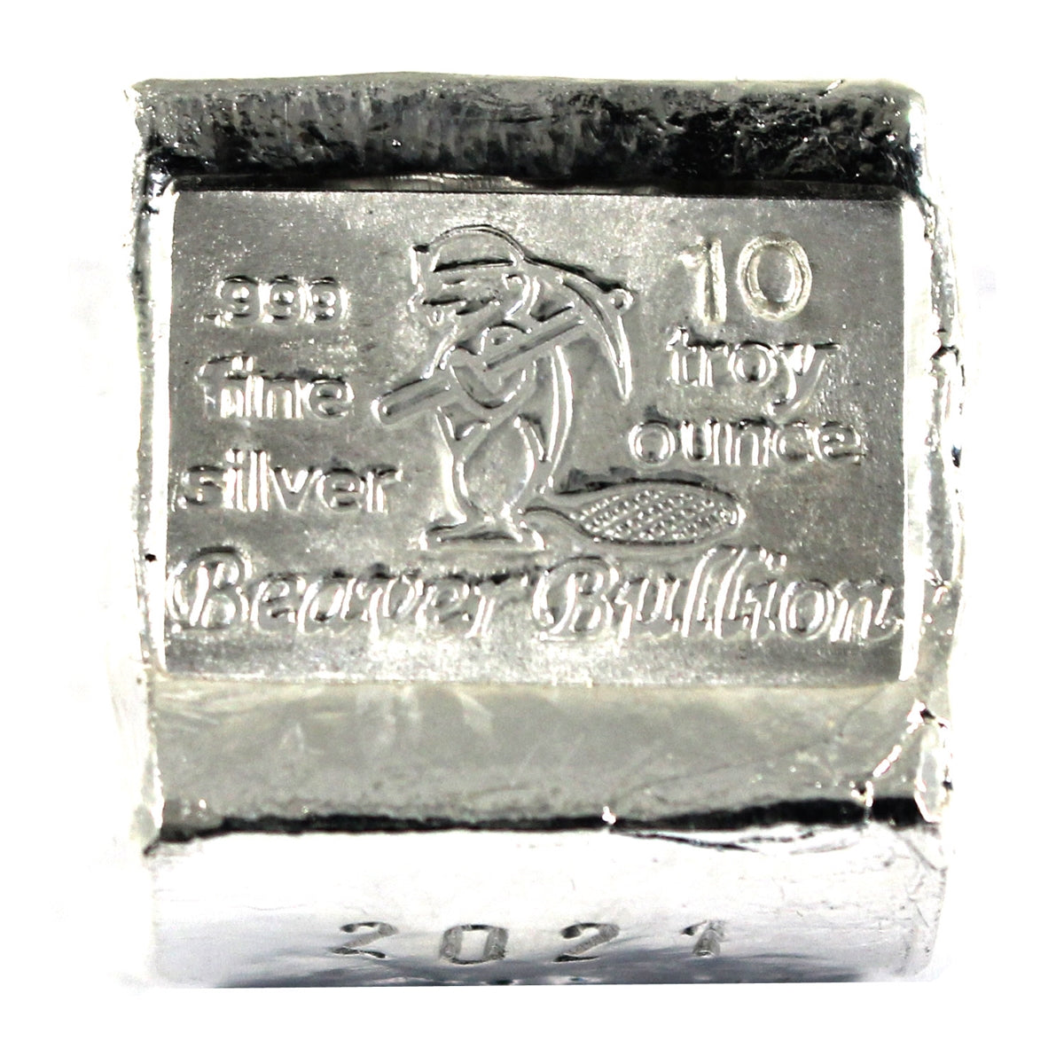 Beaver Bullion 10oz .999 Fine Silver Cube (No Tax) Light Scr/Rubbing
