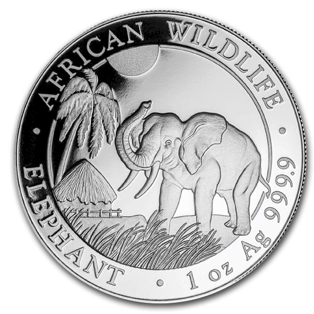 2017 Somalia 100 Shillings African Elephant 1oz. .9999 Silver (No Tax) Lightly Toned