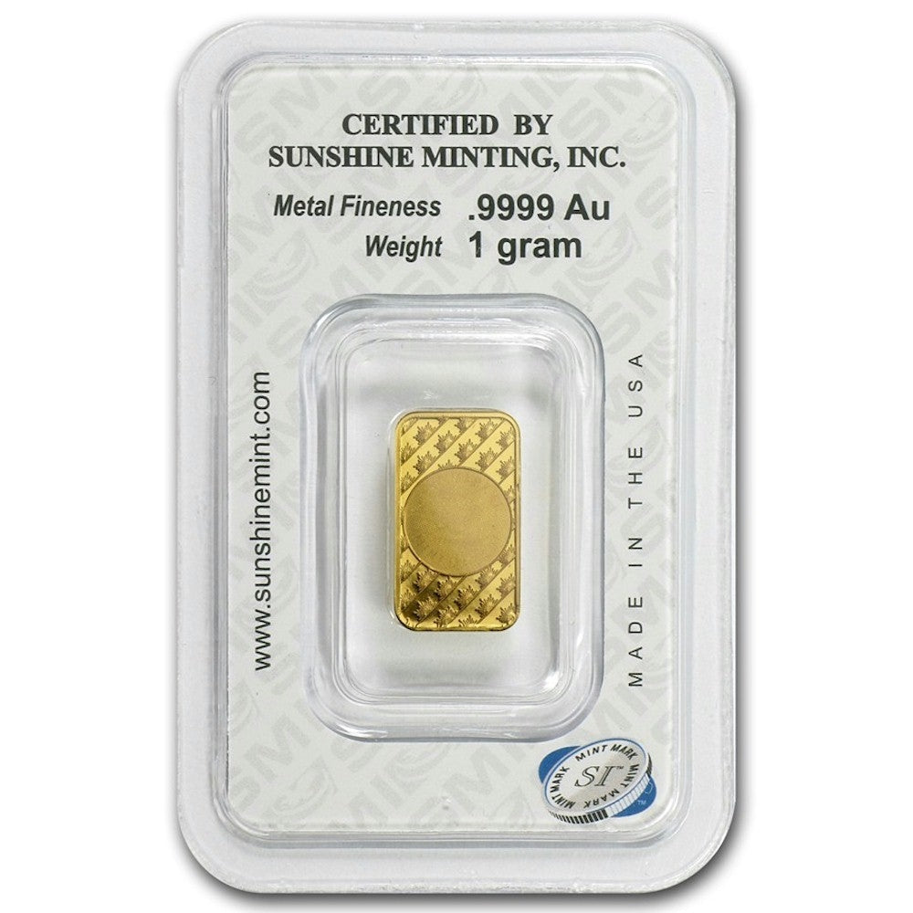 Sunshine Mint 1g .999 Gold Bar Sealed (No Tax) Scr. Package
