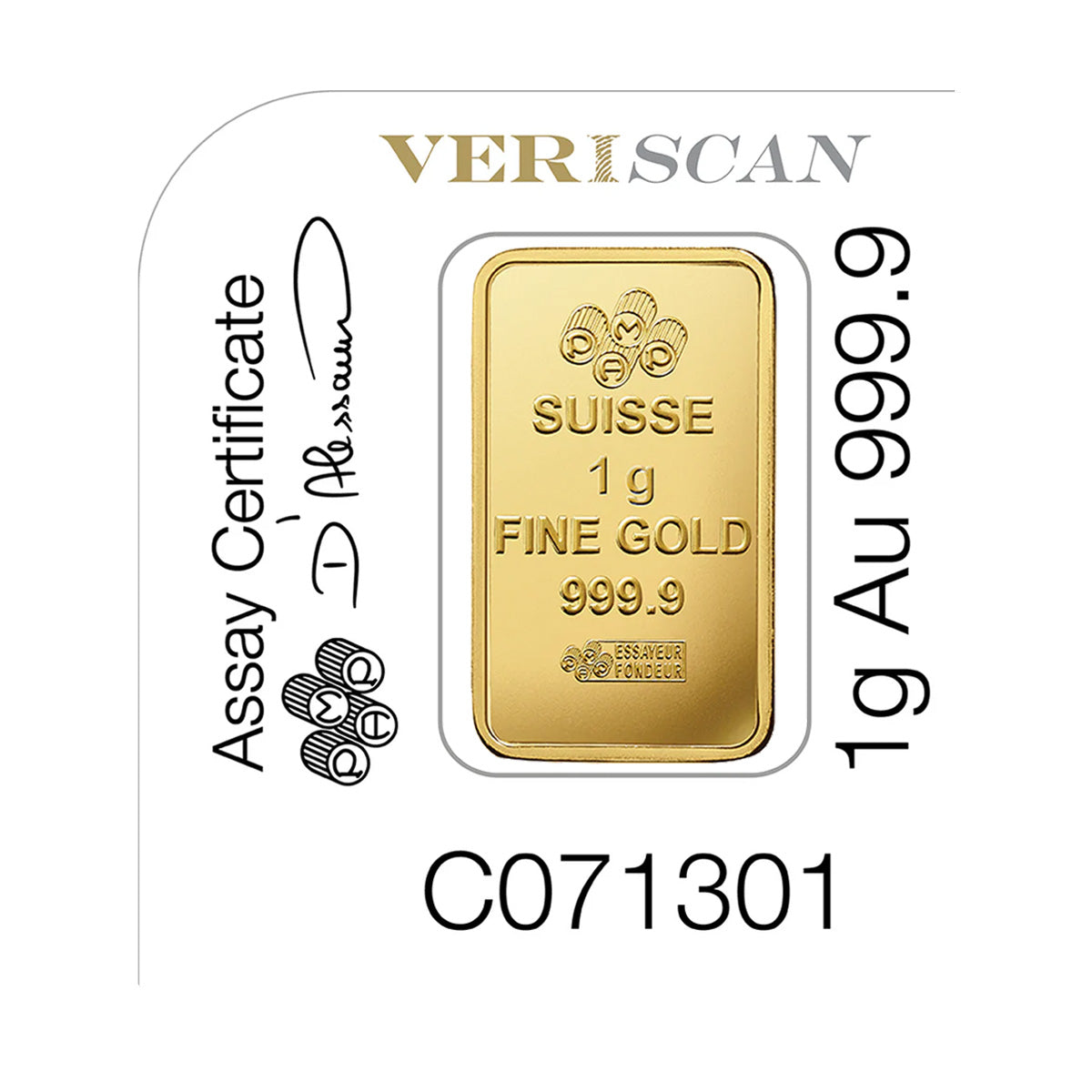PAMP Suisse 1 gram Lady Fortuna .9999 Gold in Square Holder (No Tax)