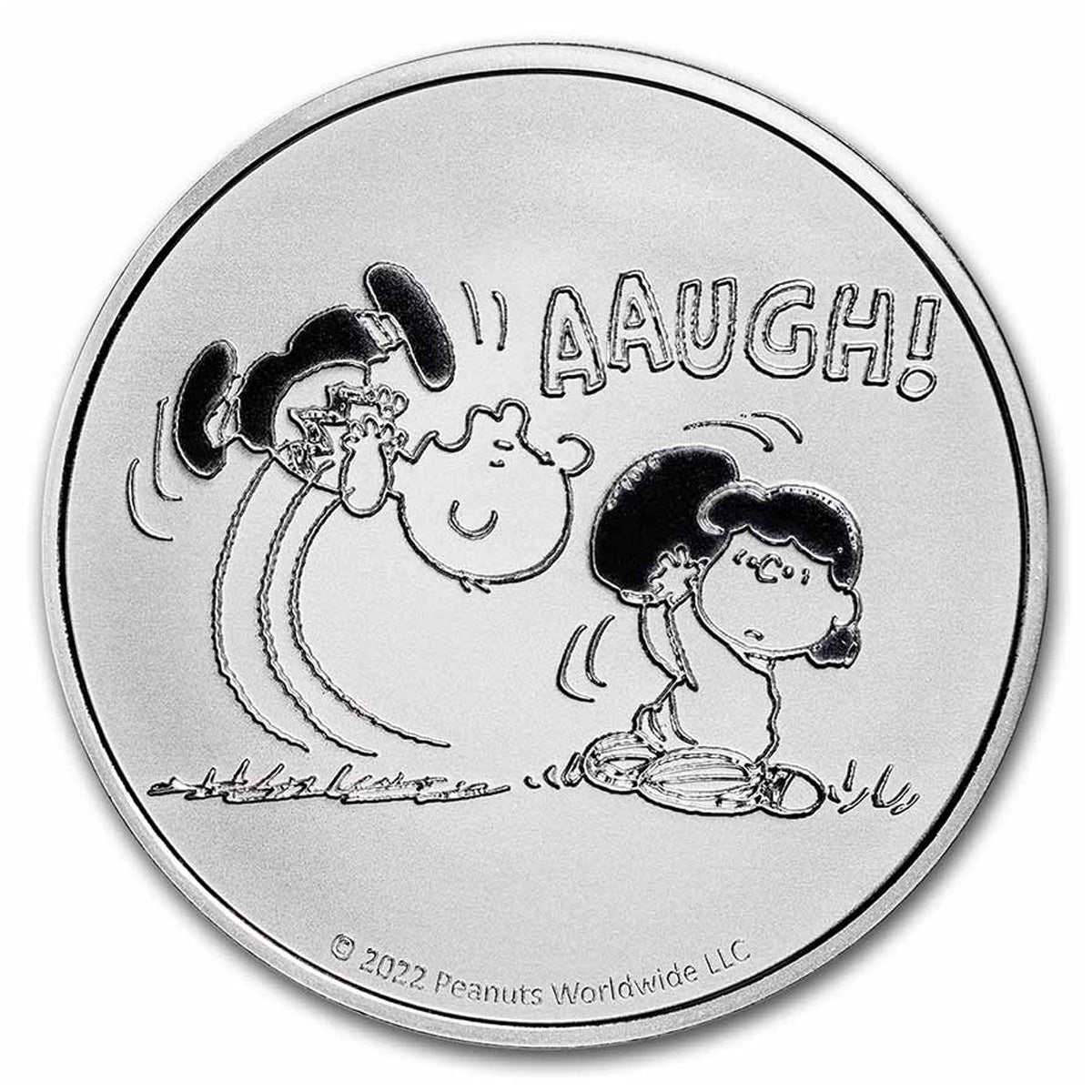 Peanuts® Lucy Pulls the Football 1oz Silver Round (No Tax) Light Edge Toning