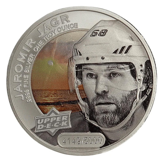 2017 $5 Coloured Upper Deck: Jaromir Jagr 1oz. Silver (No Tax) COIN ONLY/Light Toning