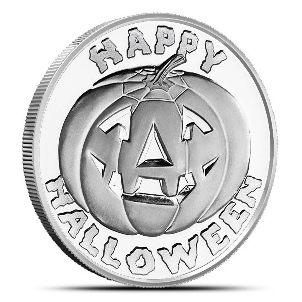 SilverTowne Happy Halloween Pumpkin 1oz Silver Round (No Tax) COIN ONLY/(Minor Marks)