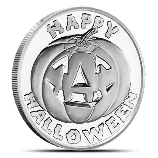 SilverTowne Happy Halloween Pumpkin 1oz Silver Round (No Tax) COIN ONLY/(Minor Marks)