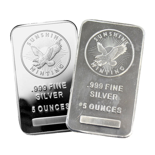 Sunshine Mint 5oz .999 Fine Silver Bar (Tax Exempt) UNSEALED/Flaws