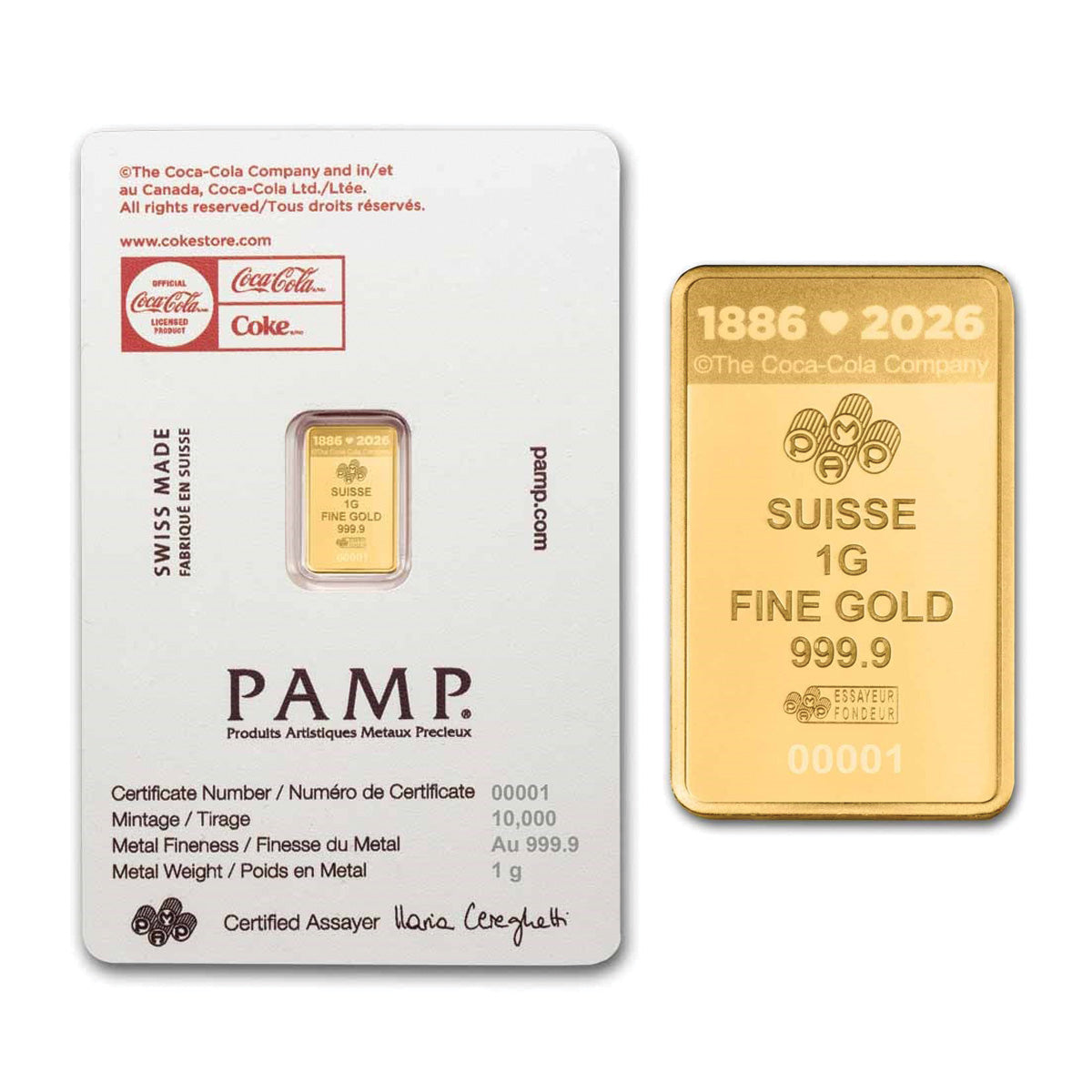 (2026) PAMP Coca-Cola® Love 1gram Gold Bar in Card (No Tax) Scratches on Holder