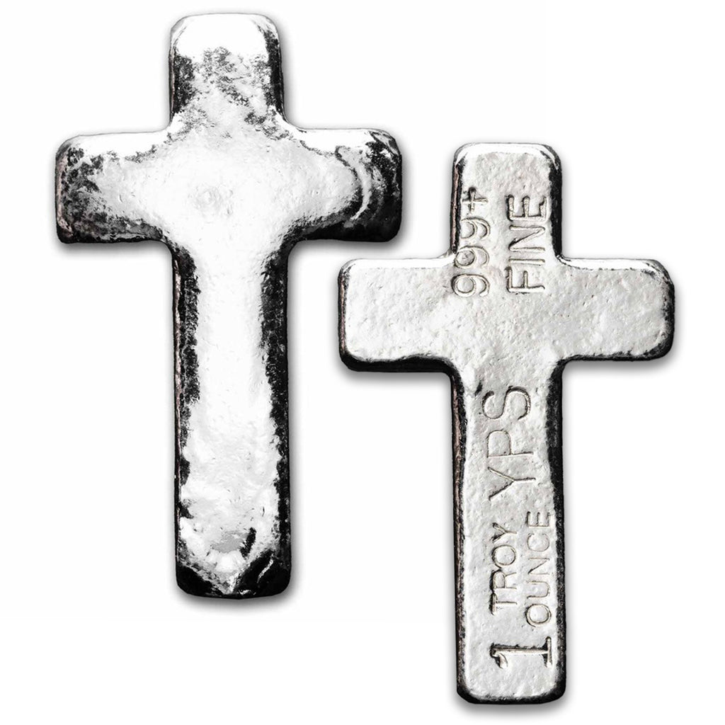 YPS Hand Poured Cross 1oz .999 Fine Silver Bar (No Tax) May be lightly toned