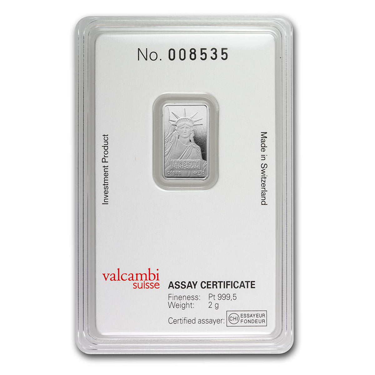 Credit Suisse 2g Liberty .9995 Platinum (No Tax) Packaging Scr. - Out of Production!
