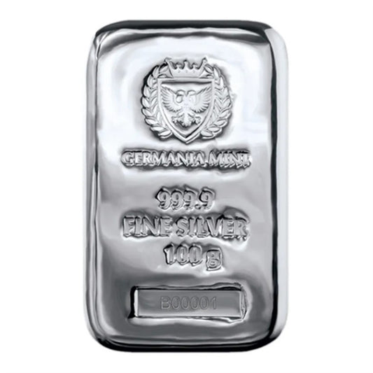 Germania Mint 100g .999 Fine Silver Cast Bar Sealed w Box (No Tax) Box Worn