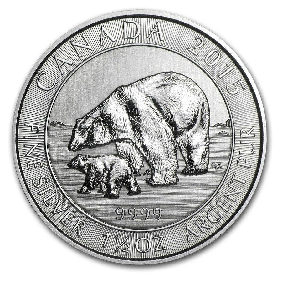 2015 Canada $8 Polar Bear and Cub 1.5oz .9999 Silver (No Tax) Coin Scr/Toning