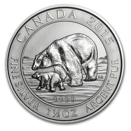 2015 Canada $8 Polar Bear and Cub 1.5oz .9999 Silver (No Tax) Coin Scr/Toning