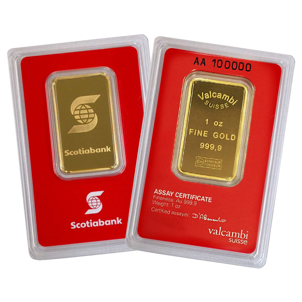 Valcambi Scotiabank 1oz .9999 Fine Gold Bar (No Tax) Package Scr -  NO Credit Card, Paypal